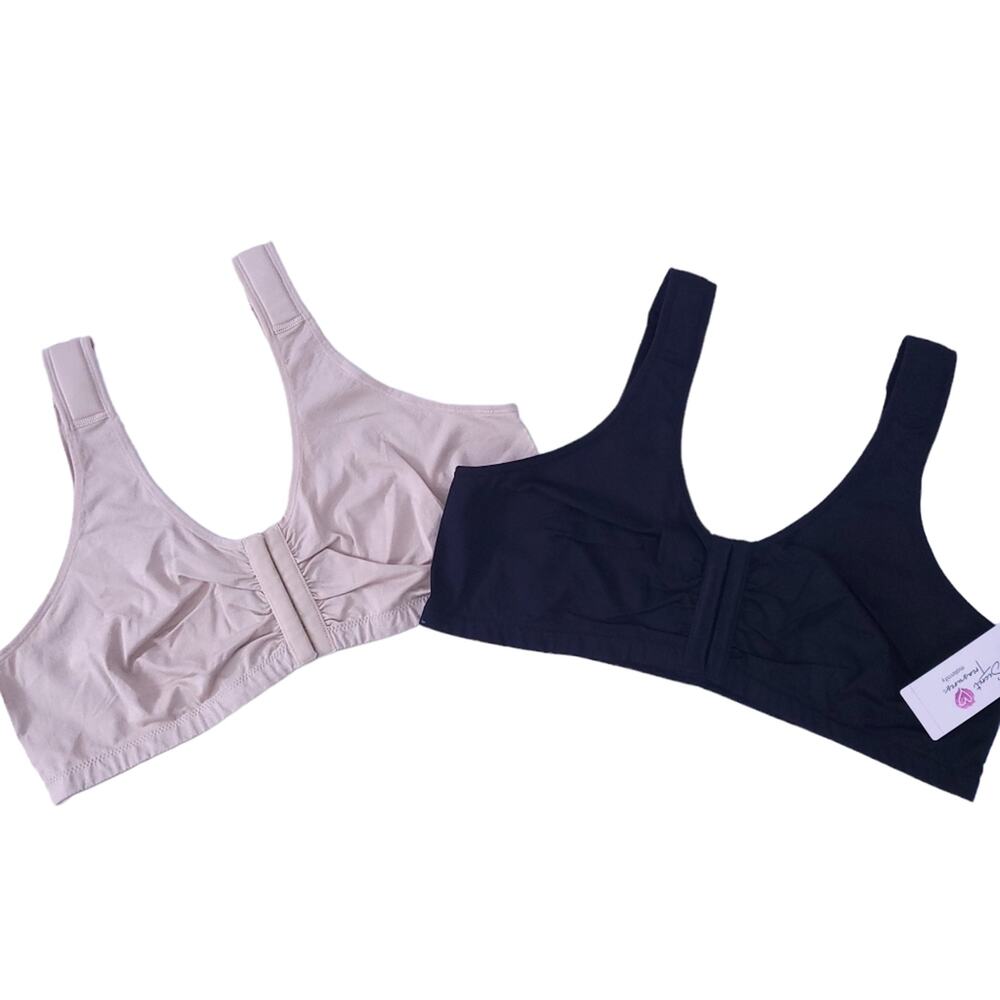 NEW Maternity Bras 2 Pack Beige Black Wireless Nursing Front Open Closure XXL